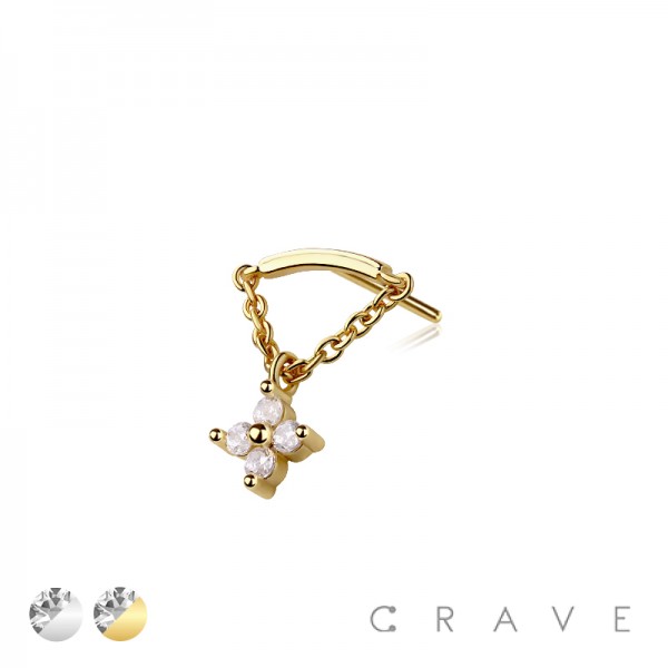 316L SURGICAL STEEL THREADLESS PUSH IN CROSS ROUND BEZEL CHAIN DANGLE DANGLE CZ TOP PART